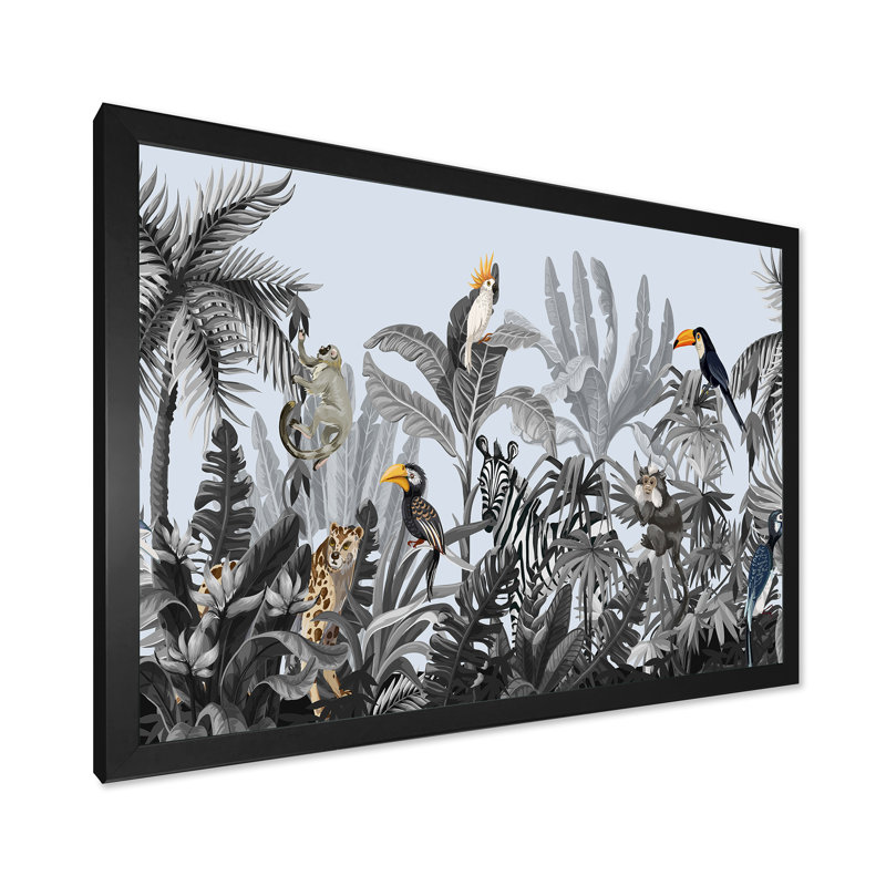 Chinoiserie avec oiseaux et pivoines - peinture sur toile, H 30 po x l 40 po x 1,5 po, Cadre photo noir