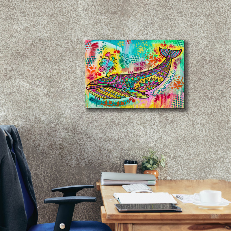 «Blue Whale» par Dean Russo, art mural sur toile, H 18 po x l 26 po x P 0,75 po