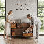 Vintage brown 8-drawer dresser, wooden top and sturdy metal cabinet, 70 x 29 x 104 cm storage chest for bedroom, hallway and office