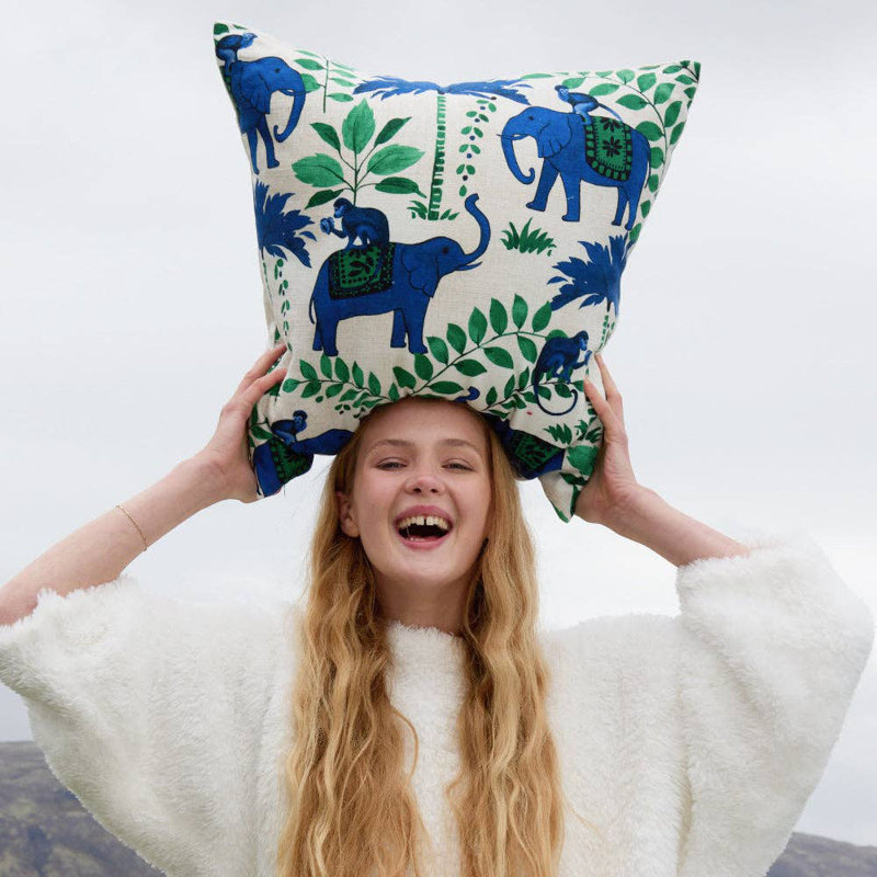 Square Pillow Cover & Insert, Baritone Blue Monkey On Elephant