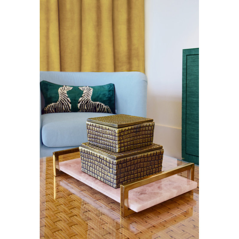 Jarvis Decorative Tray, Travertine/Brass