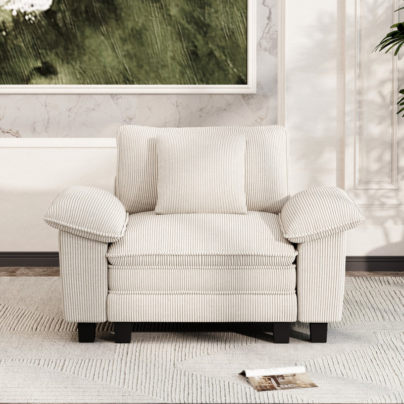 Deep Seat Sofa Chair With Throw Pillow, Corduroy White