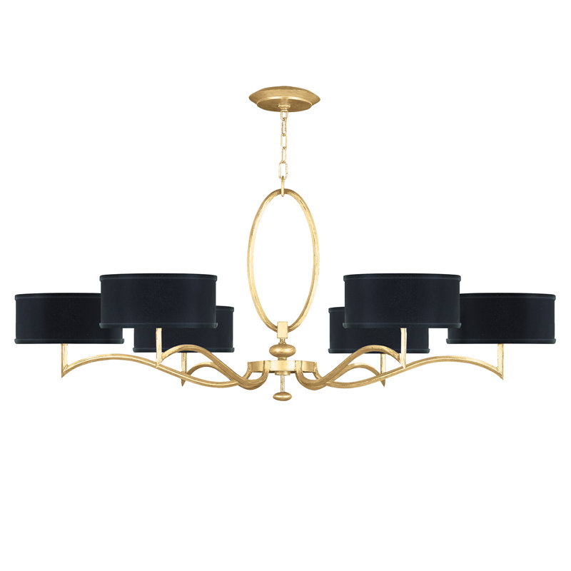 Elegant 51" Gold Leaf and Black Crystal 6-Light Chandelier
