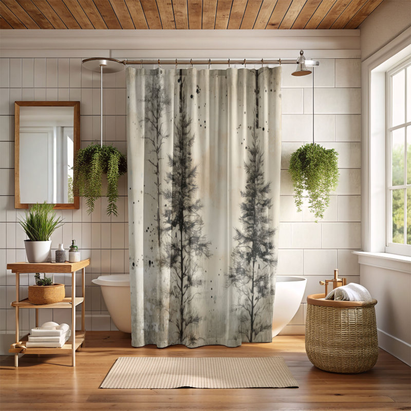 Snowy Tree Line - Premium Shower Curtain, 74" H x 71" W