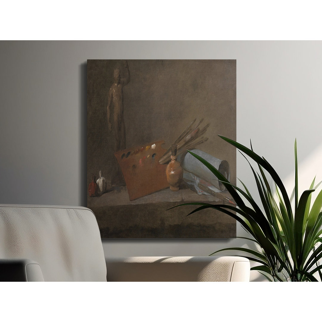 Artist Still Life Canvas Wall Art, Gallery Wrapped Print, Ready to Hang, Archival Quality, Palette Paintbrush, Modern Decor, Statement Piece