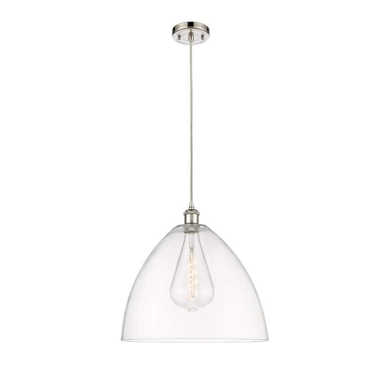 Luminaire suspendu en forme de dôme à 1 lumière Angelia, Transparent, H 18,75 po x l 16 po x P 16 po, Nickel poli