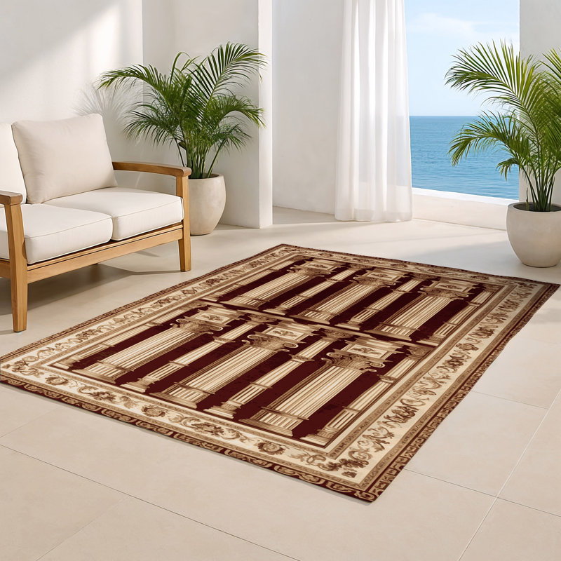 Tapis d'intérieur et d'extérieur brun français, Rectangle 5 pi x 7 pi