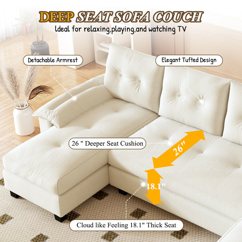 Maelina 104.7" Sectional Modular Sleeper Sofa Bed, Beige