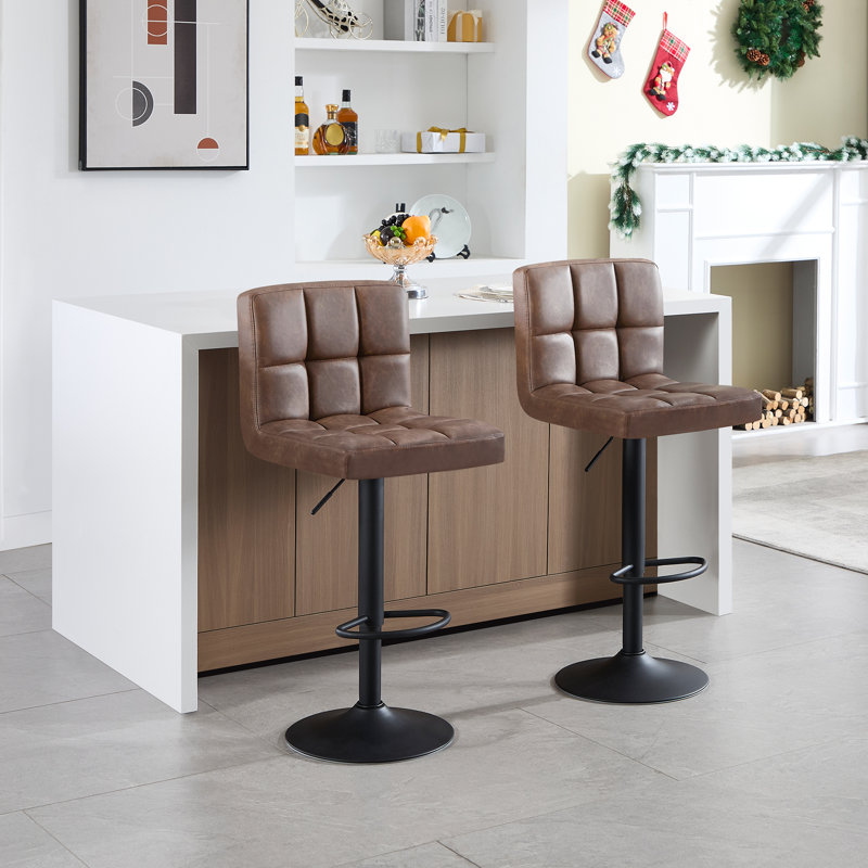 Deristin Swivel Upholstered and Faux Leather Adjustable Height Bar Stool, 1, Dark Brown