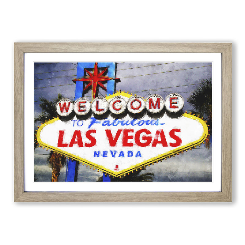 Las Vegas Sign Vol.2 - Picture Frame Painting, Oak Framed, 36cm H x 48cm W x 2cm D