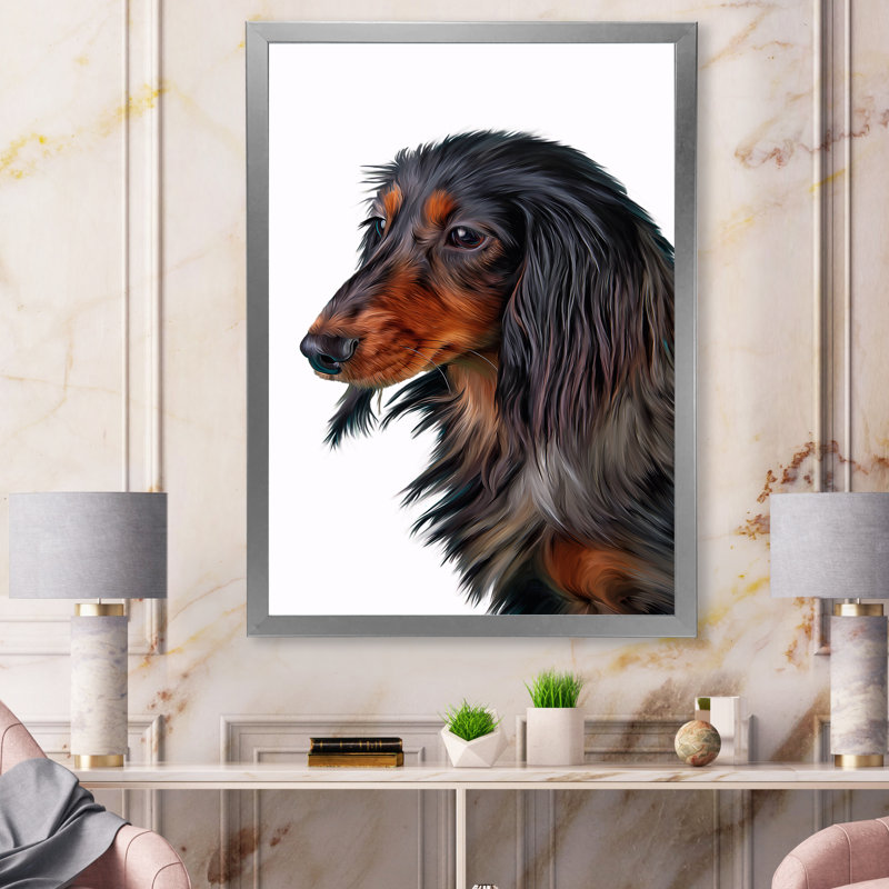 " Portrait Of A Dachshund ", 40" H x 30" W, Silver Picture Frame