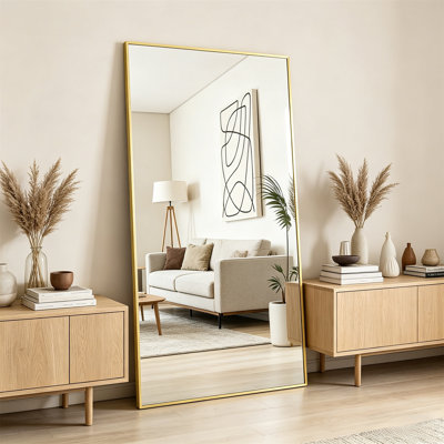 Miroir de plancher pleine grandeur, miroir de chambre double avec support, peut être incliné, suspendu ou suspendu horizontalement ou verticalement