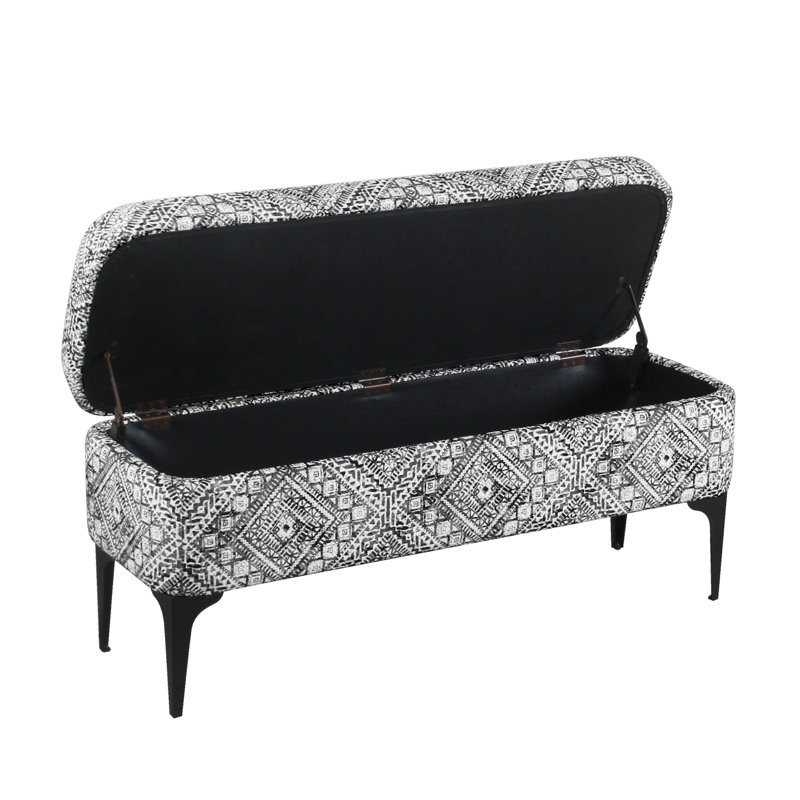 Ameelya Upholstered Storage Bench, Tribal Black and White
