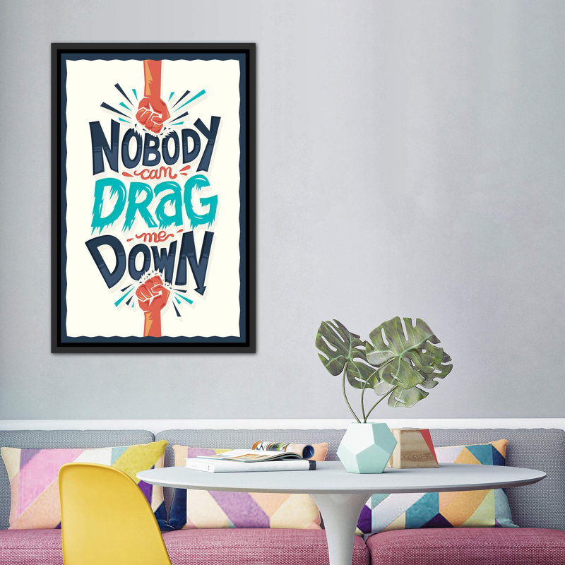 «Drag Me Down» par Risa Rodil - reproduction d'art textuel, Pas de tapis, Toile avec cadre noir patiné