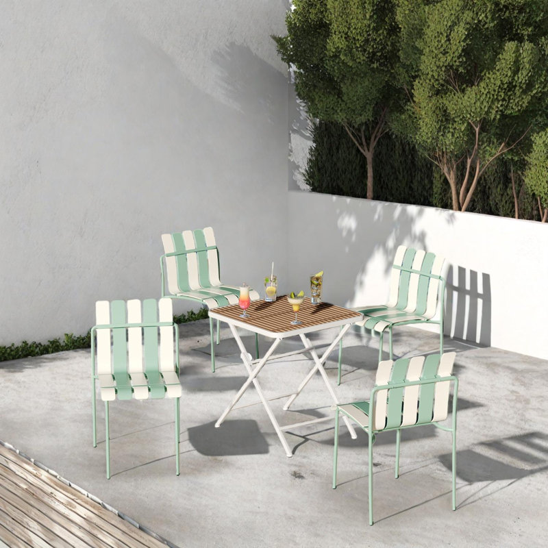 Ensemble repas 5 pièces pour l'extérieur avec 4 chaises empilables en PP et table carrée pliante