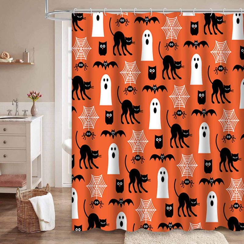Rideau de douche à 12 crochets Halloween, L 72 po x l 84 po