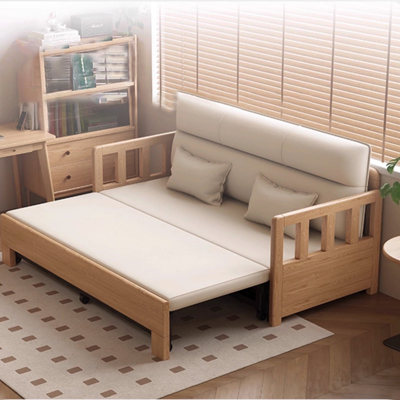 Canapé-lit modulaire en coton et lin blanc crème, H 27,95 po x l 72,05 po x P 30,71 po