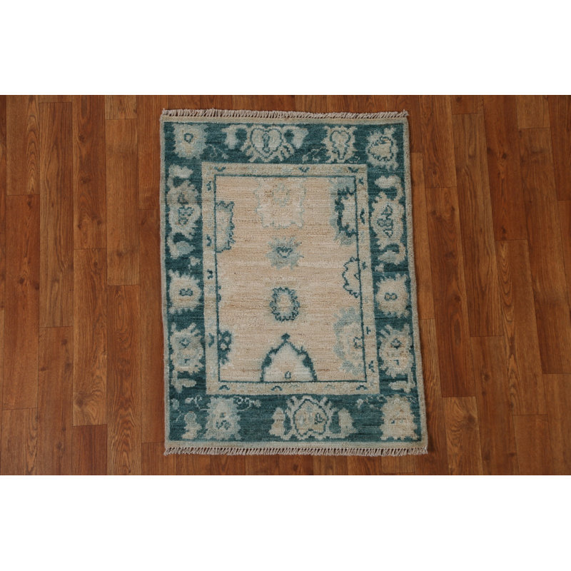 Tapis beige en laine noué à la main de conception unique 2 pi 1 po x 2 pi 10 po New Age