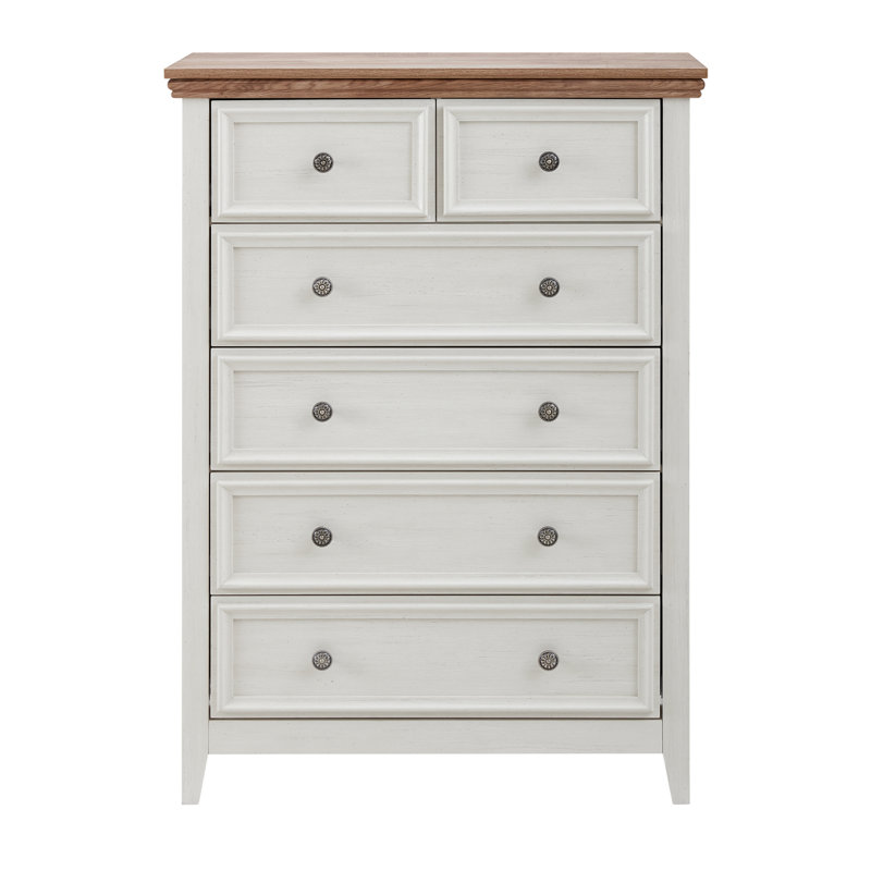 Commode beige à 6 tiroirs - Rangement spacieux pour la chambre à coucher avec comptoir à poignées élégantes