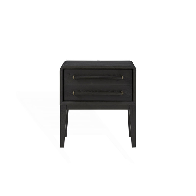 Table de chevet compacte avec deux tiroirs, Noir