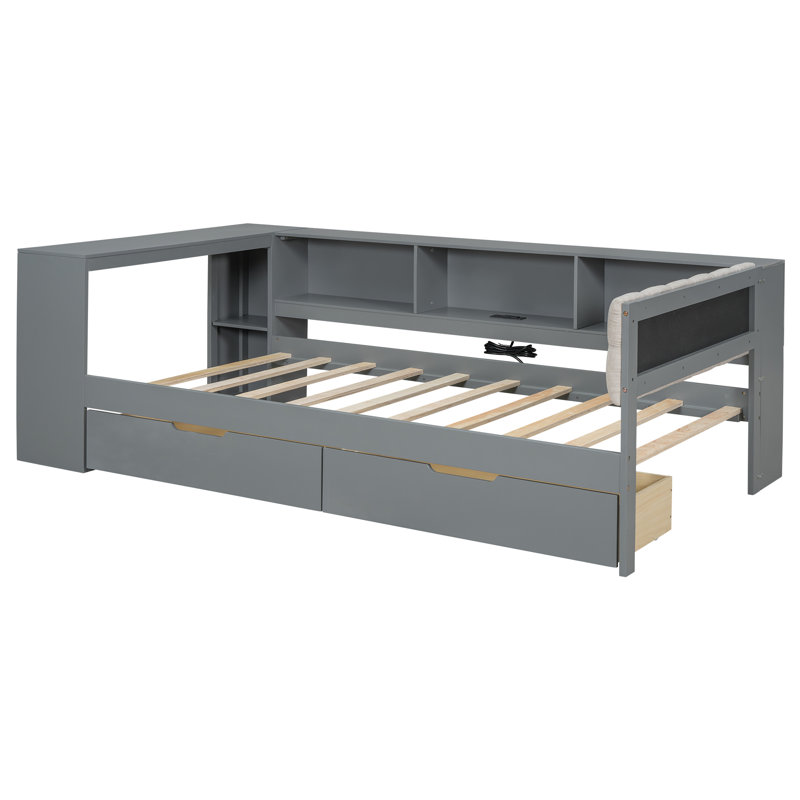 Lit de jour avec rangement et station de charge, Simple, Gris