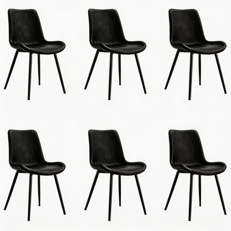 Upholstered Dining Chair with Carbon Steel Legs (Set of 6), 6, Black Faux Leather