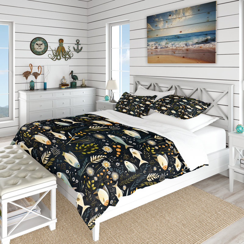Ensemble de housse de couette bleu marine, Housse de couette pour grand lit et 2 taies décor