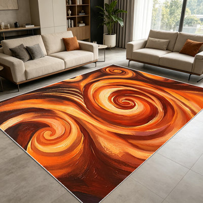 1PC Abstract Warm Tone Swirl Oil Painting area rugs for Living Room, Soft and Comfortable, Suitable for all seasons, easy-to-maintain, machine washable Indoor floor mat, Under Table Farmhouse suitable for Dining Table, Coffee Table, Bedroom,