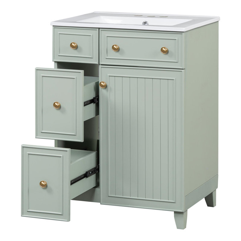 Meuble-lavabo de 24 po avec rangement, Vert, Doré