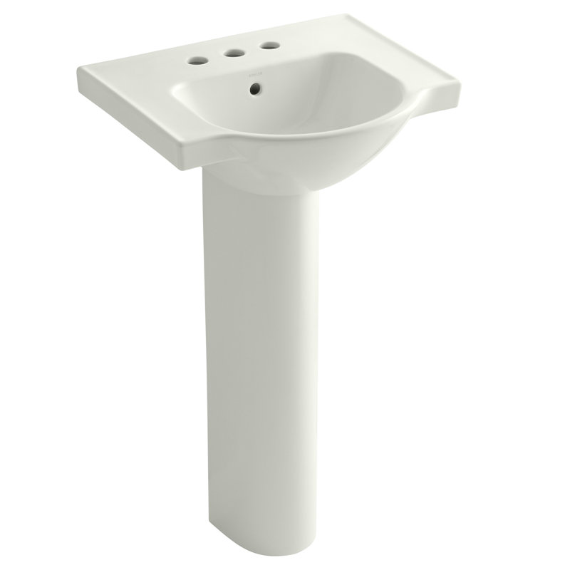 Veer™ Ceramic Pedestal Bathroom Sink with Overflow, Dune, 8" Centers, 35.5" H x 24" L x 18.25" W