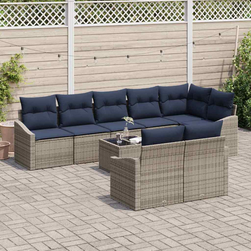 Ensemble de canapé avec coussin 9 pièces vidaXL, Coussin bleu marine / structure grise