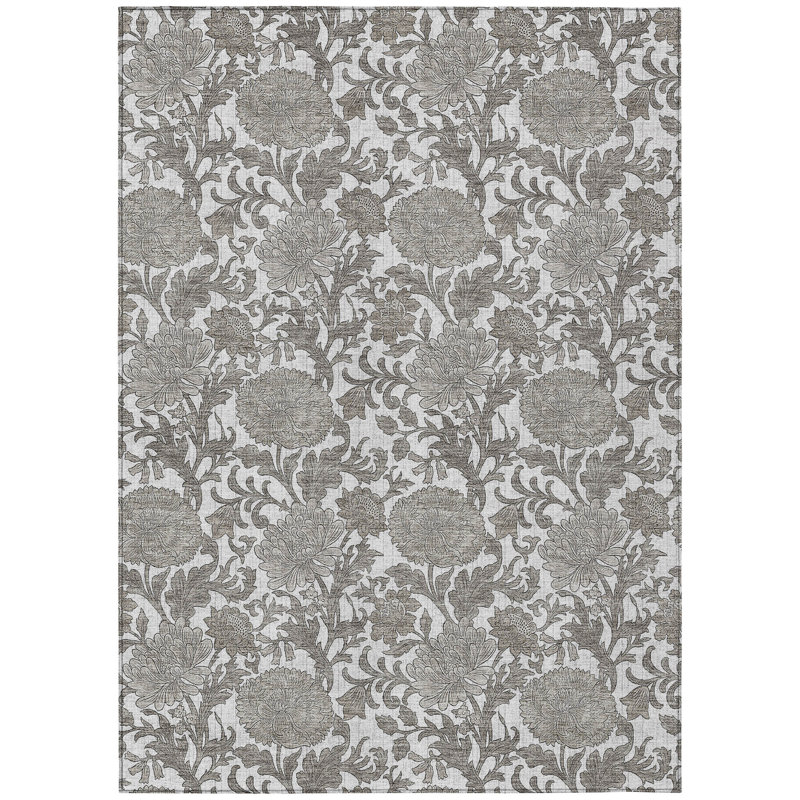 Washable Floral Indoor / Outdoor Rug, Rectangle 10' x 14'