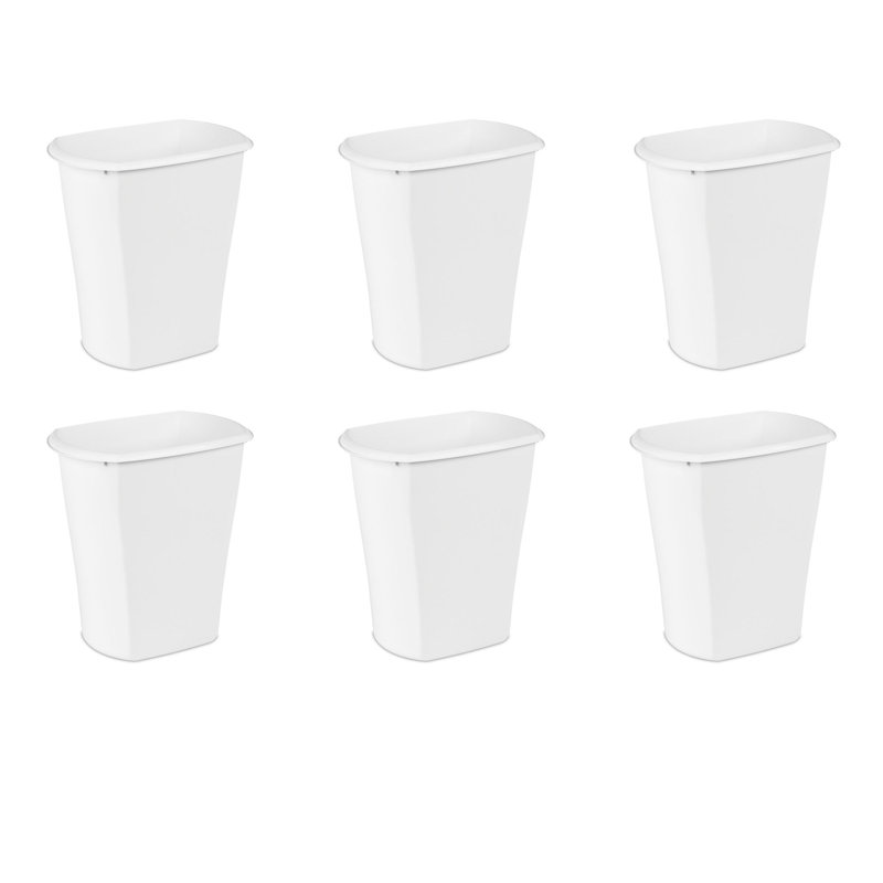 Sterilite Rectangular Wastebasket, Small Trash Can for Bathroom, Bedroom, Dorm or Office, White, 5.5