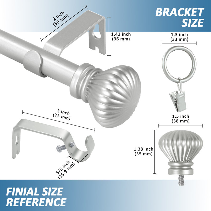 Tringle à rideaux simple réglable Plascencia, H 0,625 po x l 120 po x P 0,625 po, Étain