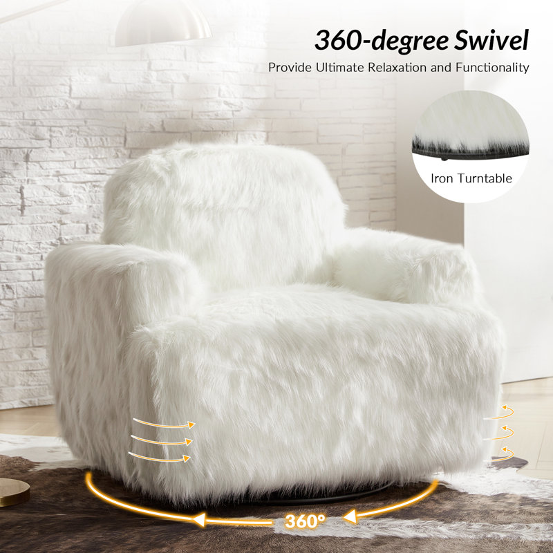 Hawkesbury 38.5"W Oversized Faux Fur Swivel Rocking Arm Chair (Set of 2), White Fabric