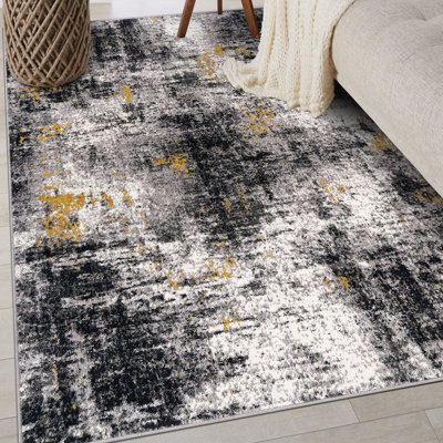 Abstract Yellow/Black/Gray Area Rug