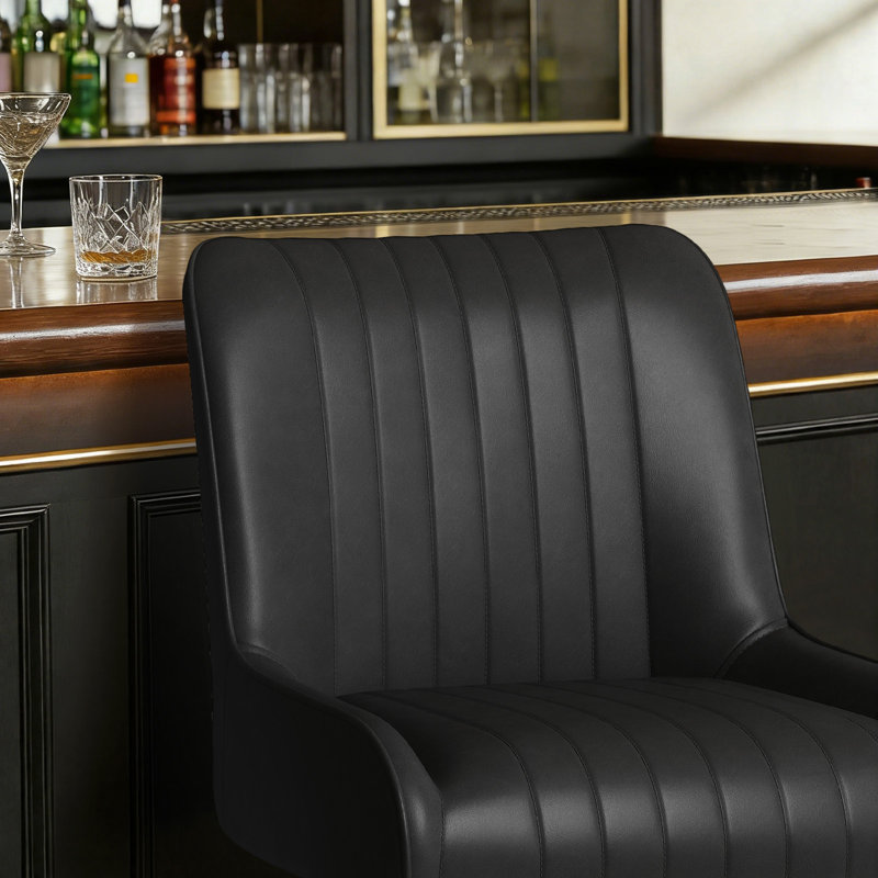 Extra-Wide 360° Swivel Bar Stool With Pocket Spring Seat & Solid Wood Base, Black 