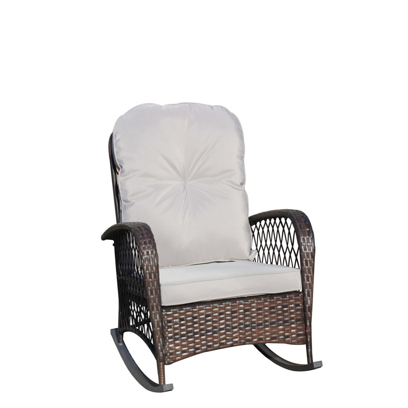 Chaise berçante grise rembourrée avec structure solide - siège de patio extérieur spacieux et coussin moelleux