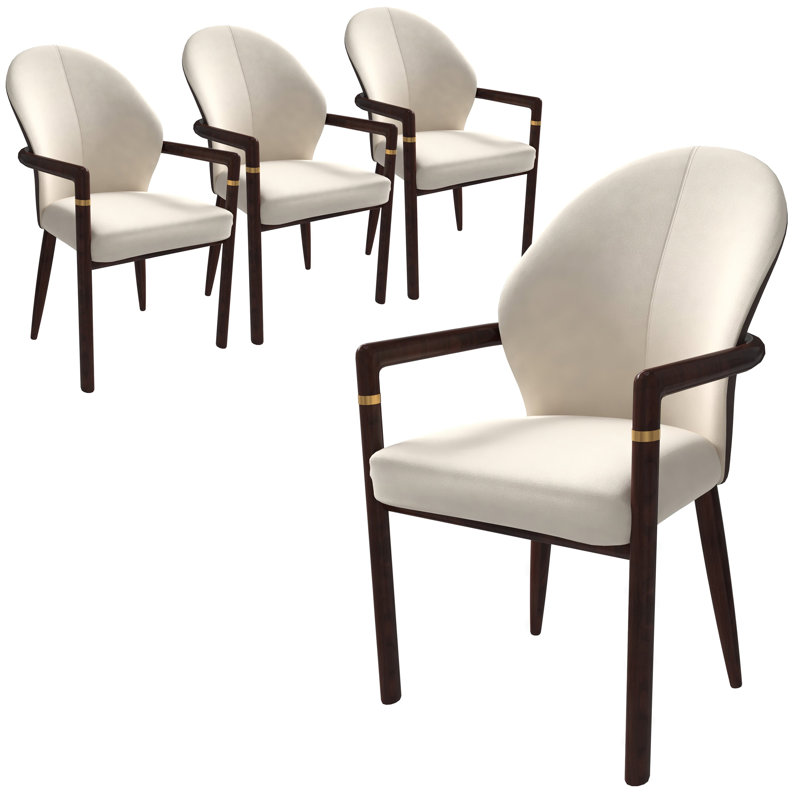 Kavonna Upholstered Dining Chair Ergonomic Armchair With Rubberwood Base And Gold Accents Kavonna Series, Brown Cream