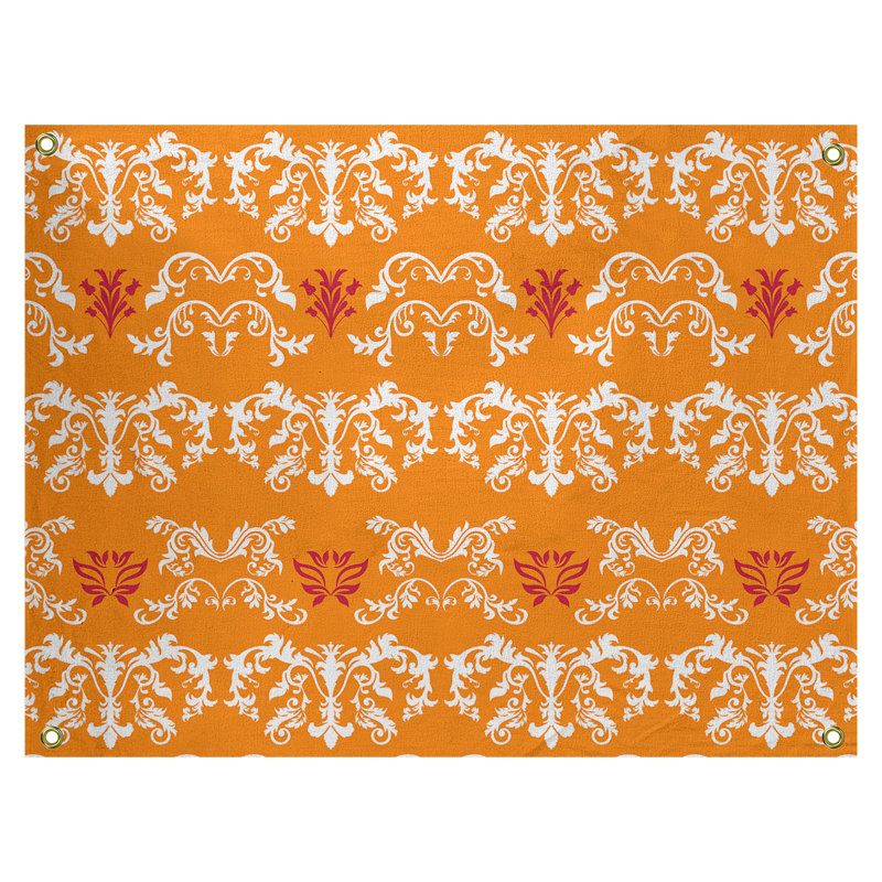 Tapisserie baroque en polyester polyester, H 26 po x l 36 po, Carotte / blanc / rouge