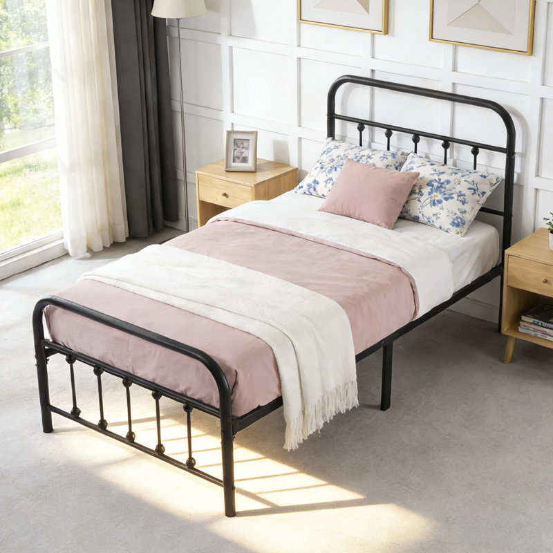 Full Size Metal Bed Frame, Sturdy Platform Bed Frame No Box Spring Needed, Heavy Duty Steel Slats Support, Easy Assembly, Black For Bedroom Dorm