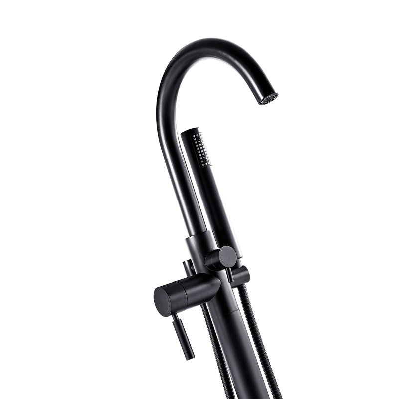 Athena Single-Handle Floor-Mount Roman Tub Faucet with Hand Shower, Matte Black