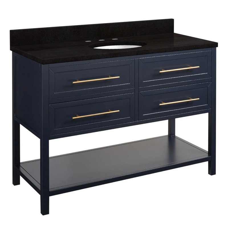 48" Robertson Single Bathroom Vanity Set with Oval Undermount Sink, Black, 8" Widespread, Carrara Marble