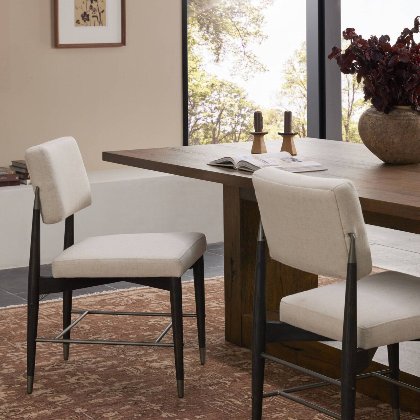 Kasch Oak Dining Chair, Ivory Fabric