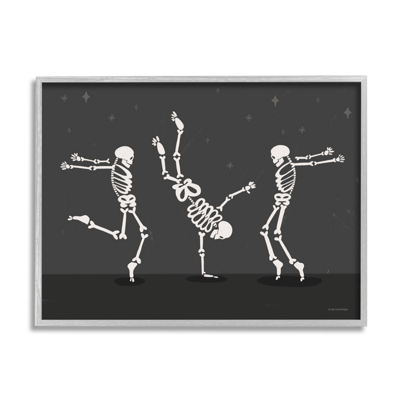 Trois squelettes dansants, impression sur bois, H 24 po x l 30 po x P 1,5 po, Estampe numérique Farmhouse