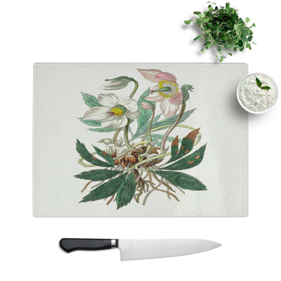 Tempered Glass Christmas Rose Illustration Chopping Board