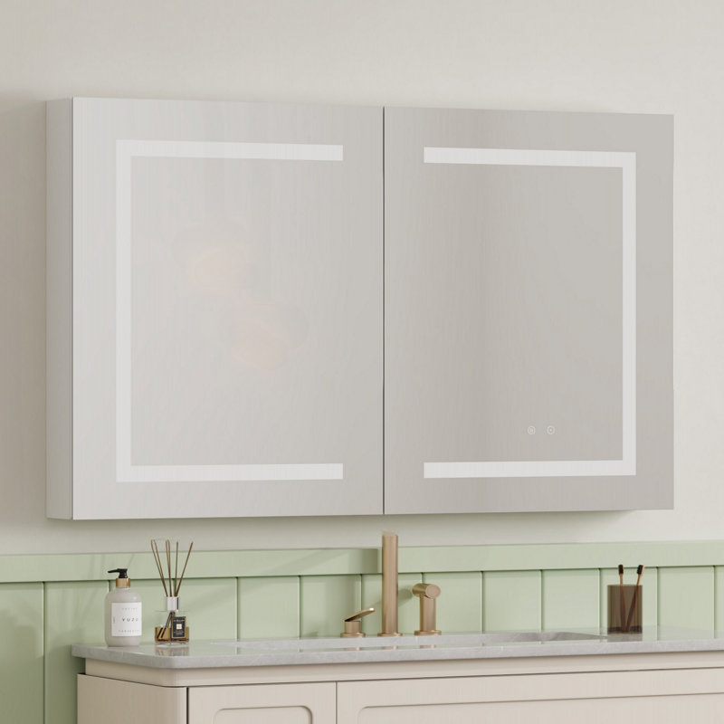 Armoire à pharmacie avec miroir DEL pour salle de bain Christhilde, désembuage, gradation continue, 3 changements de couleur, 2 prises, 2 USB