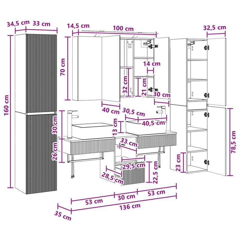 Vanity & Mirror Set, Grey