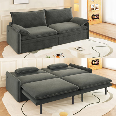 Canapé-lit convertible avec rangement, port USB et coussin 2 en 1