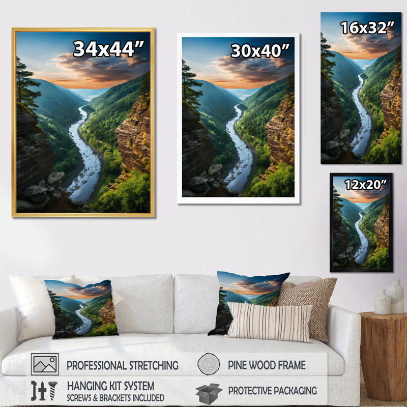 West Virginia Mountain River Landscape - West Virginia, reproduction d'art sur toile encadrée, H 44 po x l 34 po x P 1,5 po